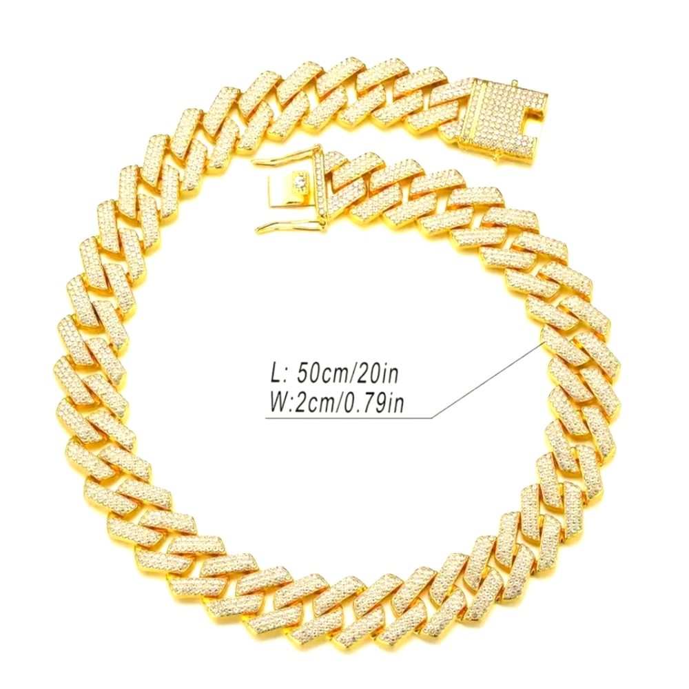 Hip Hop Micro Pave CZ Yellow Cuban Chain Necklace 20mm 20inch